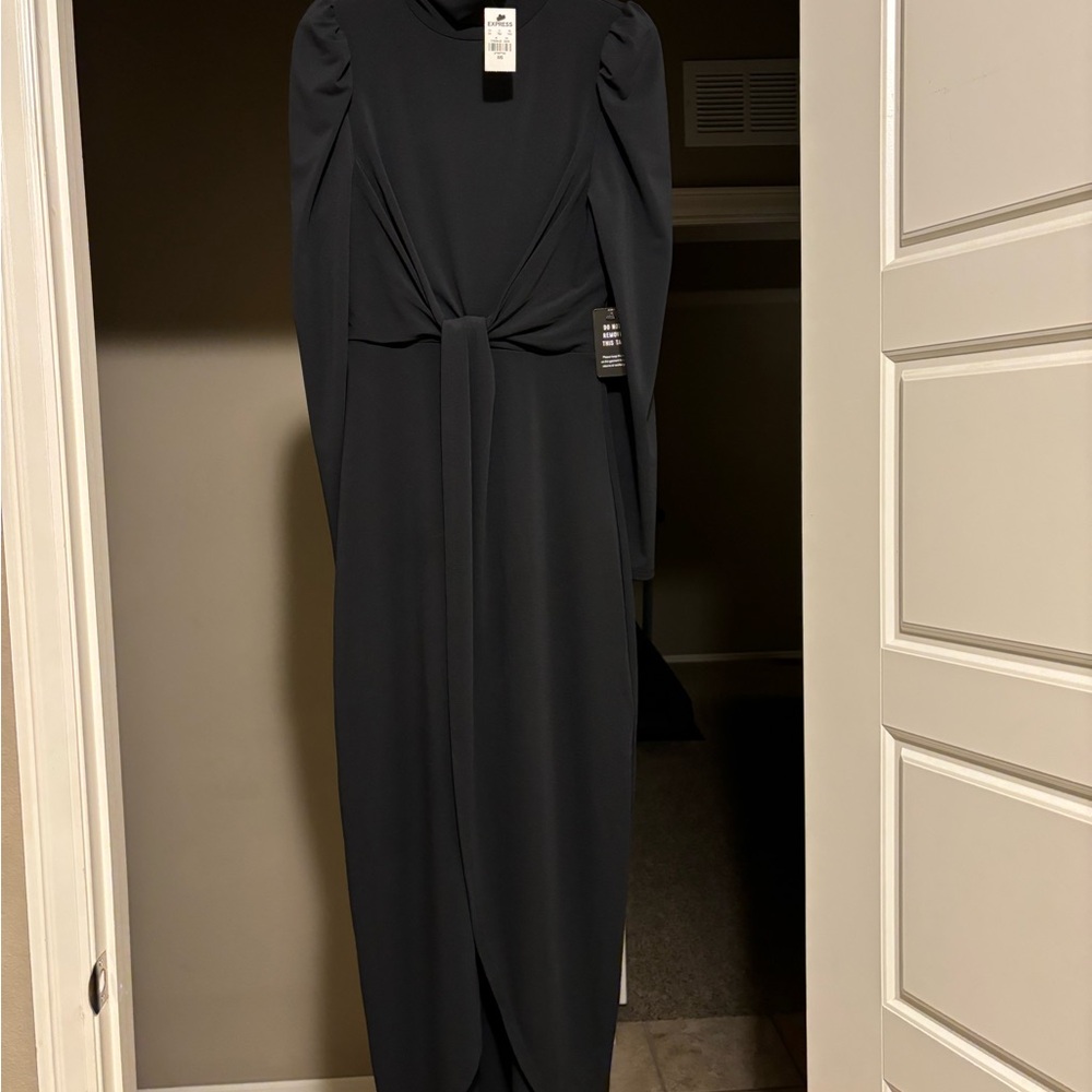 Express Black Tie Front Long Sleeve Gown